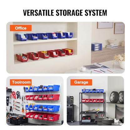 VEVOR Plastic Storage Bins 12 Pack (11 x 5 x 5-Inch), Hanging Stackable Storage Organizer Bins, Heavy Duty Stacking Containers for Closet, Garage, Office, Home, Pantry or Small Parts Organization - style: Red&Blue-12PC-5L