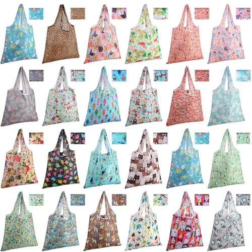 Eccliy 24 Pcs Reusable Grocery Bags Shopping Bags Foldable, Animal Design - style: Animal Style