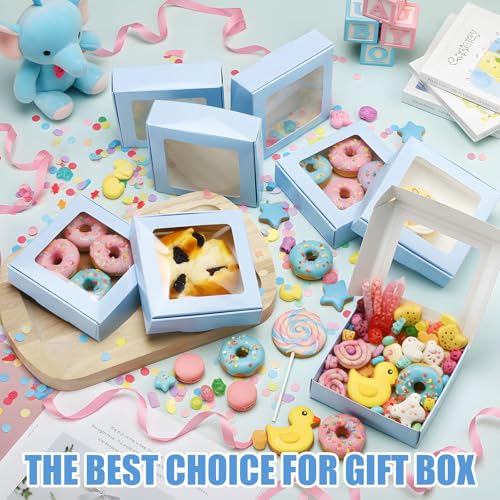 Zonon 30 Pcs Kraft Paper Boxes with Window 4.13 x 4.13 x 1.18 Inch (Blue) - color: Blue