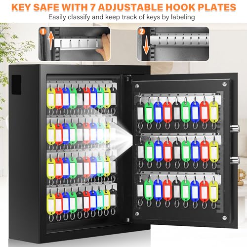 71 Keys Heavy Duty Fireproof Key Lock Box Wall Mount with Code&Hook Plates - size: 71 Keys