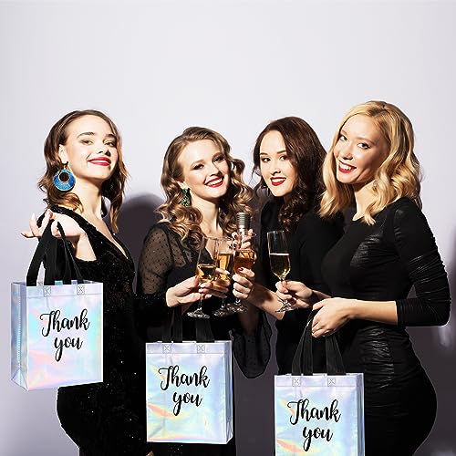 Fumete 50 Pcs Iridescent Glossy Thank You Gift Bag with Handles - color: Iridescent