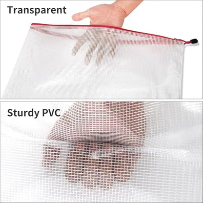 EOOUT 24pcs Mesh Zipper Pouch Bags A3 Extra Large Document Bag with Label Pocket, 16.9x12 Inches, Plastic Zip File Folders, Puzzles, Board Game Storage for Organizing Office Home - style: A3-24pcs