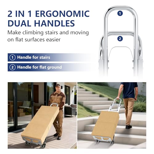 Stair Climbing Cart, 600 lbs Capacity Stair Climber, Hand Truck Dolly with Stretchable Dual Handle, 2 in 1 Heavy-Duty Trolley Cart, 6 Wheels Stair Dolly 2 Elastic Rope for Home Moving Warehouse - color: Sliver