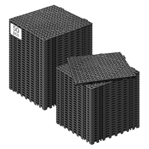 VEVOR Interlocking Tile 50PCS Black, Drainage Tiles 12" x 12" Splicing, Soft PVC Interlocking Drainage Floor Tiles, Non-Slip Drainage Holes for Restroom, Bathroom, Kitchen, Pool, Wet Areas - color: Black