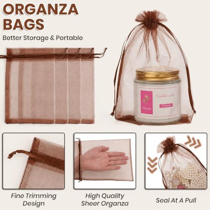 ANZNKU 4x6 Inch Organza Bags 50Pcs, Brown Party Favor Gift Pouches - color: Brown