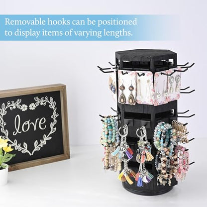 Ikee Design Wood Rotating Jewelry Display Tower for Keychains & Earrings - color: 6 side, Black, 60 hooks