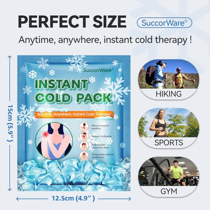 SuccorWare 10 Pack Instant Ice Packs for Injuries(4.9''x5.9'') Disposable Cold Packs for Pain Relief, Swelling, Sprains & Outdoor Activities - size: 10 Packs(4.9''x5.9'')