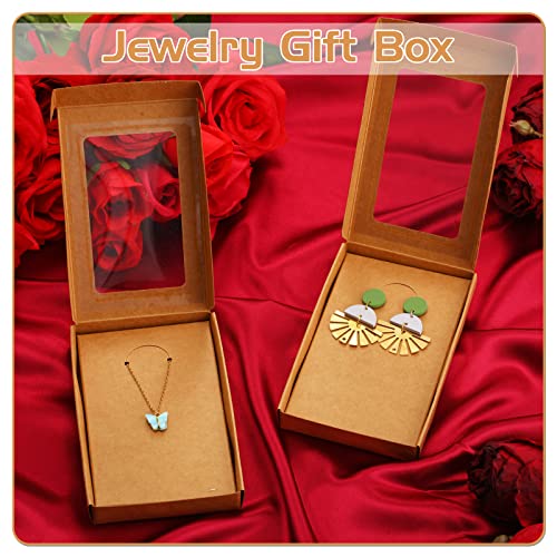 Crtiin 30 Pack Jewelry Gift Boxes Set with Clear Window, Kraft Color - color: Kraft Color