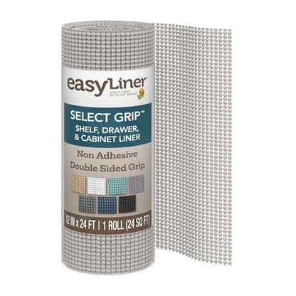 EasyLiner Select Grip Shelf Liner, Easy to Install & Cut to Fit,Non Slip, Non Adhesive, Drawer Shelf & Cabinet Liner for Kitchen, Bathroom, Pantry Cupboards, 12 in x 24 ft (1 Roll), 24 ft, Light Gray - color: Light Gray, size: 12-Inch x 24 Feet