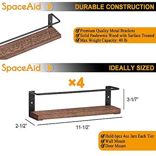 SpaceAid Spice Rack with 24 Spice Jars, 386 Spice Labels, Chalk Marker and Funnel, Wood Hanging Seasoning Shelf for Cabinet Door or Wall Mount (4 Pack) - style: Racks with Jars