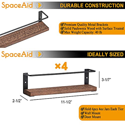 SpaceAid Spice Rack with 24 Spice Jars, 386 Spice Labels, Chalk Marker and Funnel, Wood Hanging Seasoning Shelf for Cabinet Door or Wall Mount (4 Pack) - style: Racks with Jars