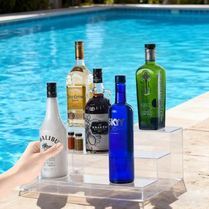 Acrylic Bar Bottle Rack Display 3 Tiers Clear Stand Riser Shelves