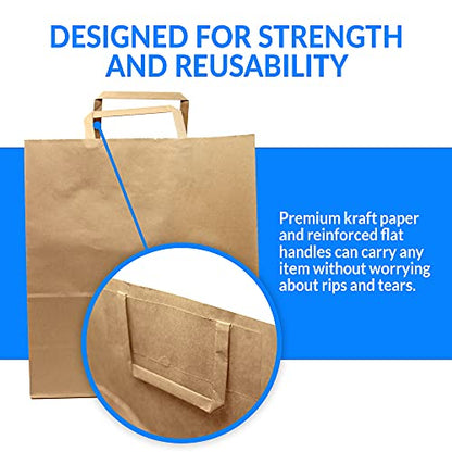 Reli. Kraft Paper Bags w/Handles (100 Pcs, Bulk) (Large 10"x6.75"x12")