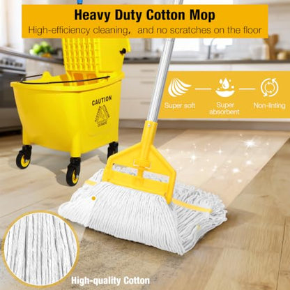 35Qt Commercial Mop Bucket with Side Press Wringer on Wheels Yellow