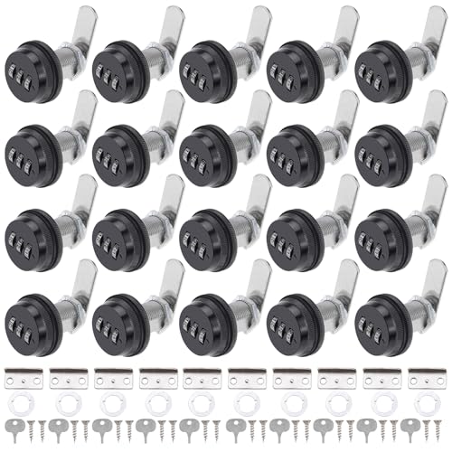 RealPlus Combination Cam Locks 1-1/8" Cylinder Cabinet Lock Security Combi-Cam Locks Password Coded Lock Secure Files Drawers RV Storage (20 Pack, Black) - color: Black, size: 20pcs 1-1/8"