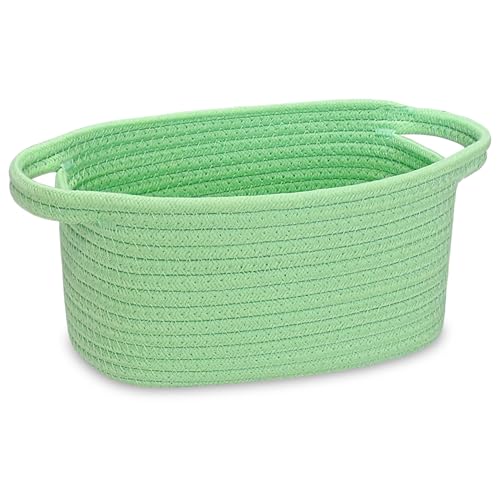 ABenkle Small Storage Basket, Mini Basket, Cute Tiny Cotton Rope Woven Basket, Shelf Basket, Boho Decorative Toy Storage Bin Gift Basket - color: Green (8.7"x6.3"x4.7")