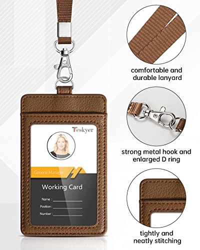 Teskyer Leather ID Badge Holder with Lanyard, Vertical Lychee Coffee - color: Lichee Coffee, size: Vertical