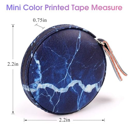 Retractable Mini Leather Tape Measure, Auto Retract Dark Blue - color: Dark Blue Marble