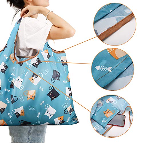 Reusable Grocery Bag, 2 Packs Large Washable - color: L-cattie