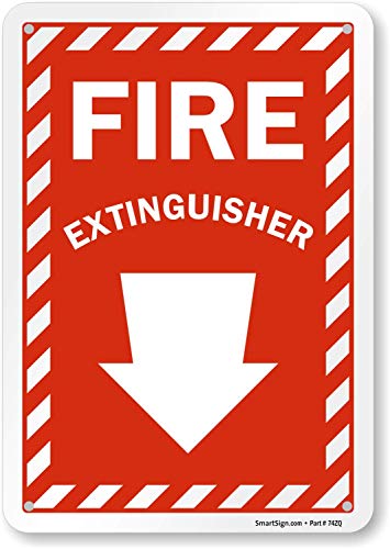 SmartSign 10 x 7 inch “Fire Extinguisher” Sign with Down Arrow and Pre-Cleared Holes, Digitally Printed, 55 mil HDPE Plastic, Red and White - color: Red