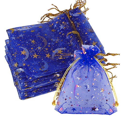 SUMAJU 100 Pieces Moon Star Organza Jewelry Candy Bags 2.7x3.5 Inch - color: Royal Blue 2.7x3.5 Inch