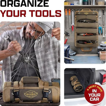Ryker Heavy Duty Roll Up Tool Bag Organizer w/Detachable Pouches - color: Pack of 2