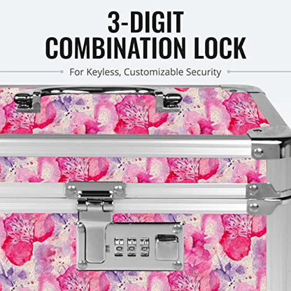 Vaultz Combination Lock Box - Secure Safe for Documents, Valuables, Medicine & Money - 10 x 7.25 x 7.75 Inch - Floral, Pink & Gray - color: Pink Floral, style: Standard