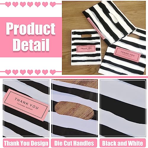 Thank You Merchandise Bags,100pcs 3 Size Mixed Plastic Retail Shopping Bags,Small Business Bag,Die-Cut Bags, Reusable Thank You Gift Bags with Handle