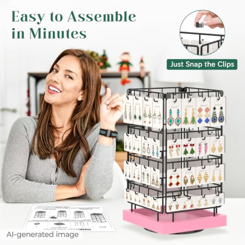 EsLuker.ly Rotating Earring Display Holder Stand for Vendors Selling, Pink - color: Pink+Black