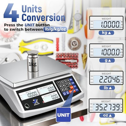 Industrial Price Counting Scale, 22lb/10kg x 0.1g Digital Bench Scale Inventory Scale for Small Parts Coin Scale, lb/g/kg/oz Units Electronic Gram Scale with LCD Backlit Display Large Platform - style: 10kg x 0.1g