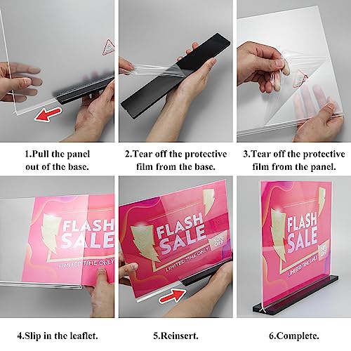 Acrylic Sign Holder 11x8.5 '' Horizontal T-Shaped Clear Double-Sided Table Menu Stands Plastic Picture Frames Display Desktop Display Holders for Wedding Table,Restaurant Signs,Office, Store,6 Pack - size: Vertical 6 Pack 8.5x11''