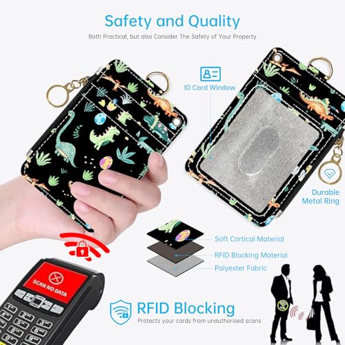 2-in-1 ID Badge Holder & Lanyard Wallet，Cute Zippered Pouch Cute Dinosaur - color: Cute Dinosaur