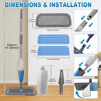 BPAWA Spray Mops for Floor Cleaning: Microfiber Wet Mop for Hardwood Tile - color: Gray-blue