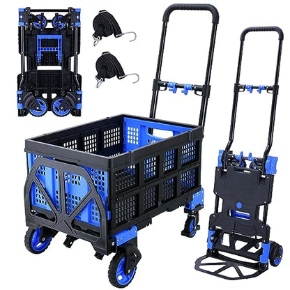 JJSMKCH 2-in-1 Folding Hand Truck Dolly Cart with Folding Basket - color: A-blue