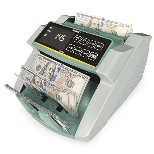 KOLIBRI Money Counter Machine I UV/MG I Set Value Count I LCD Display I Business Grade I Dollar, Euro I Advanced UV/MG/IR/DD/HLF Detection I 1,500 Notes/Min I 1-Year Warranty I KOLIBRI UV/MG - color: White/Green (Kolibri Uv/Mg)