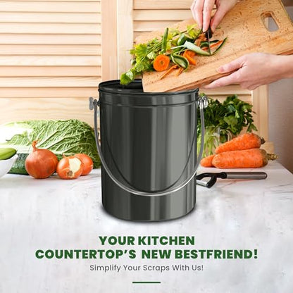 Utopia Kitchen Countertop Compost Bin 1.3 Gallon, Stainless Steel, Grey - color: Gray, size: 1.3 Gallon (Pack of 1)