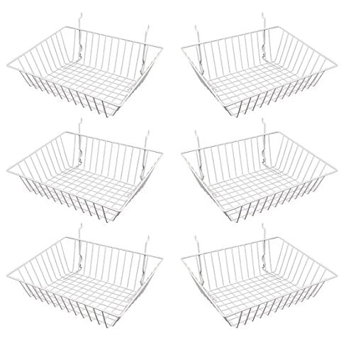 Econoco Multi-Fit Sloping Wire Baskets, Set of 6, White - color: White Finish