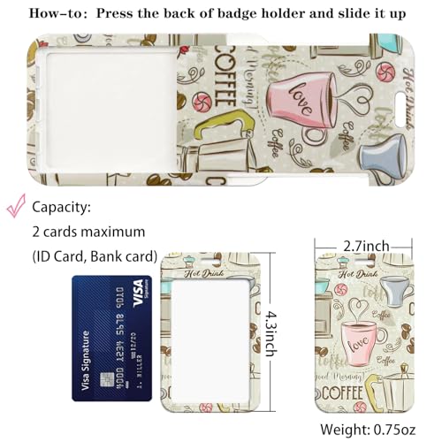 Coffee Art Badge Reel Retractable ID Holder Cute Name Reel Clip Vertical ID Key Card Badge Holder for Women Nurse Teacher Preppy School Student - color: Coffee & Kanelbullar