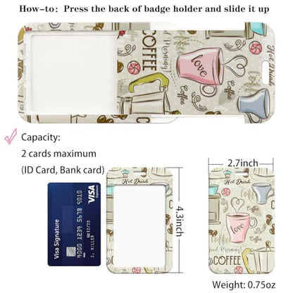 Coffee Art Badge Reel Retractable ID Holder Cute Name Reel Clip Vertical ID Key Card Badge Holder for Women Nurse Teacher Preppy School Student - color: Coffee & Kanelbullar