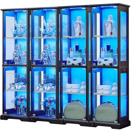LELELINKY Farmhouse Narrow Glass Display Cabinet with Doors Set of 4 - color: Black, size: 4 Pack