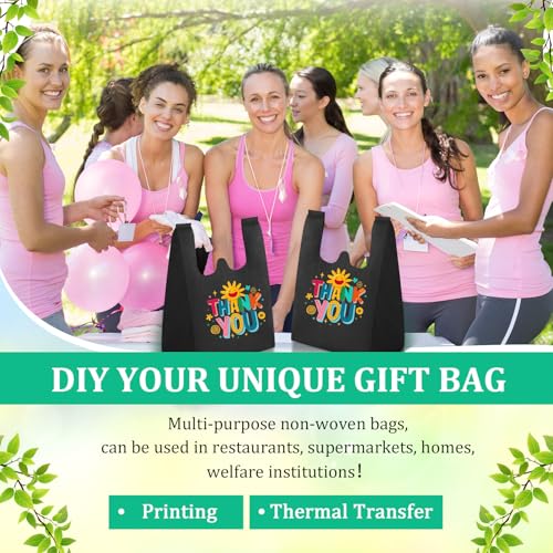Windyun Reusable Grocery T Shirt Bags Bulk Small Non Woven Shopping Bag 10 x 18 x 5 Inch Foldable Tote with Handle Party Gift - color: Black