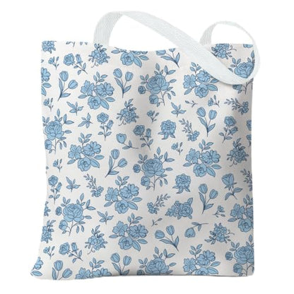 Cute Canvas Tote Bag for Women, Book Totebag with Zipper Pocket - color: Flowers
