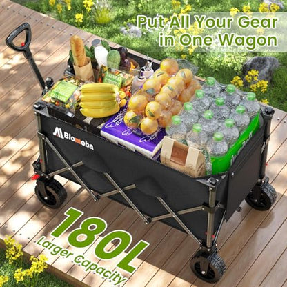 Blomoba Collapsible Wagon Cart with Wheels, 330lbs Heavy Duty Wagon, Black - color: Black, size: X-Large Without Tailgate