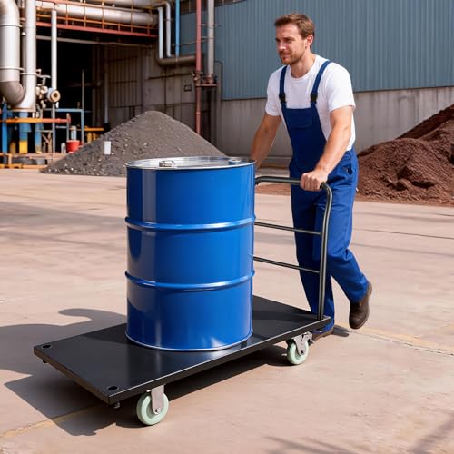 VEVOR Heavy Duty Platform Truck, 2000 LBS Industrial Steel Flatbed Cart with 360° Swivel Wheels, Platform Push Cart Dolly, Easy Storage for Warehouse/Garage/Moving/Garden (48" x 24" x 32") - size: 48.0 x 24.0 x 32.1 in/1220 x 610 x 815 mm