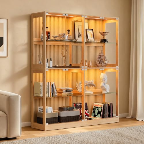 AMERLIFE 60-Inch RGB Display Cabinet with Glass Shelves - color: Wood, size: 60×16×70in