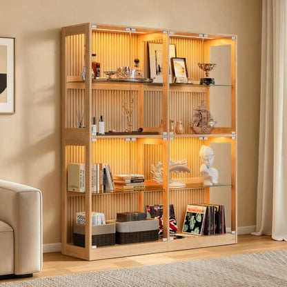 AMERLIFE 60-Inch RGB Display Cabinet with Glass Shelves - color: Wood, size: 60×16×70in