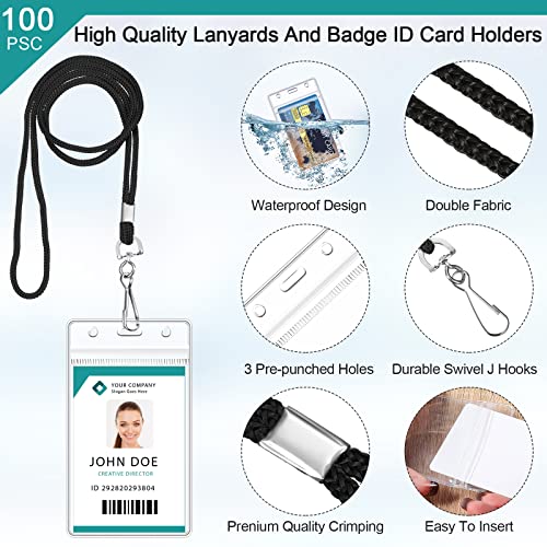 Marspark 200 Pcs Lanyard with ID Holder Bulk Clear, Black - color: Black