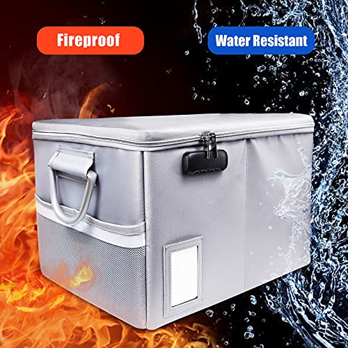 TOMKID Fireproof File Cabinet with Lock, Fireproof Document Organizer Collapsible File Box Filing Cabinet with Handle for Letter Legal Folder Certifications - color: Silver