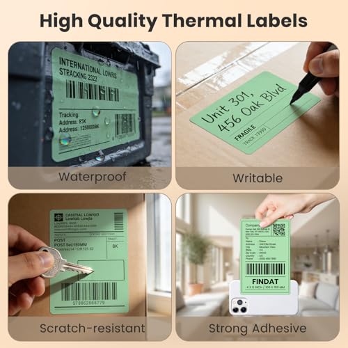Direct Thermal Label Green Vinyl 4 x 6 Inch Printer Sticker 250 PCS - color: Green