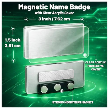CiLoN 10 Pack DIY Reusable Magnetic Name Badge Holder + Clear Acrylic Cover - color: Silver, size: 1.5" x 3"